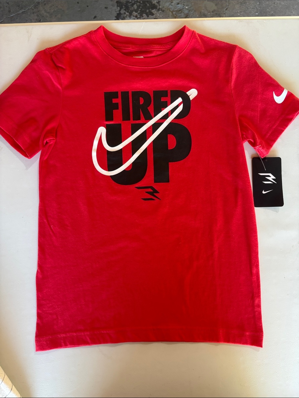 Nike Kids Red 'Fired Up' Short Sleeve Tee with White Swoosh